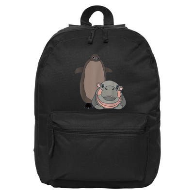 Pesto The Penguin And Moo Deng The Baby Hippo Funny 16 in Basic Backpack