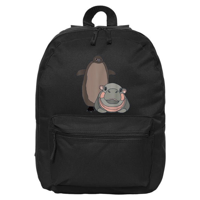 Pesto The Penguin And Moo Deng The Baby Hippo Funny 16 in Basic Backpack