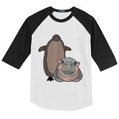 Pesto The Penguin And Moo Deng The Baby Hippo Funny Kids Colorblock Raglan Jersey