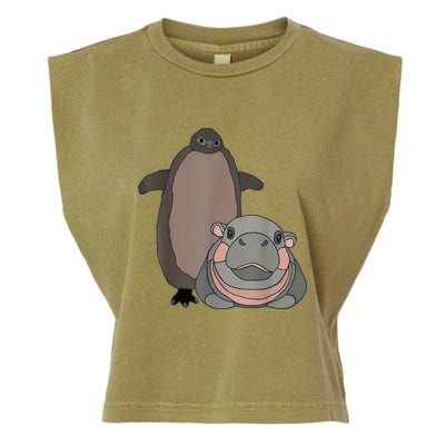 Pesto The Penguin And Moo Deng The Baby Hippo Funny Garment-Dyed Women's Muscle Tee