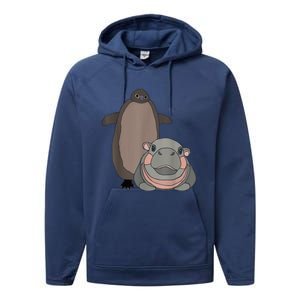 Pesto The Penguin And Moo Deng The Baby Hippo Funny Performance Fleece Hoodie