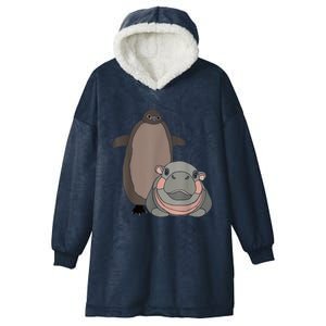 Pesto The Penguin And Moo Deng The Baby Hippo Funny Hooded Wearable Blanket