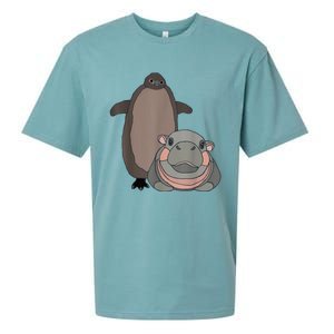 Pesto The Penguin And Moo Deng The Baby Hippo Funny Sueded Cloud Jersey T-Shirt