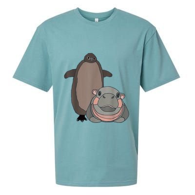 Pesto The Penguin And Moo Deng The Baby Hippo Funny Sueded Cloud Jersey T-Shirt