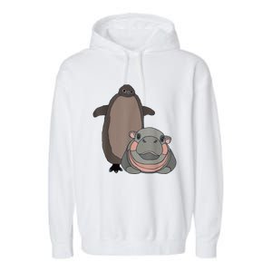 Pesto The Penguin And Moo Deng The Baby Hippo Funny Garment-Dyed Fleece Hoodie