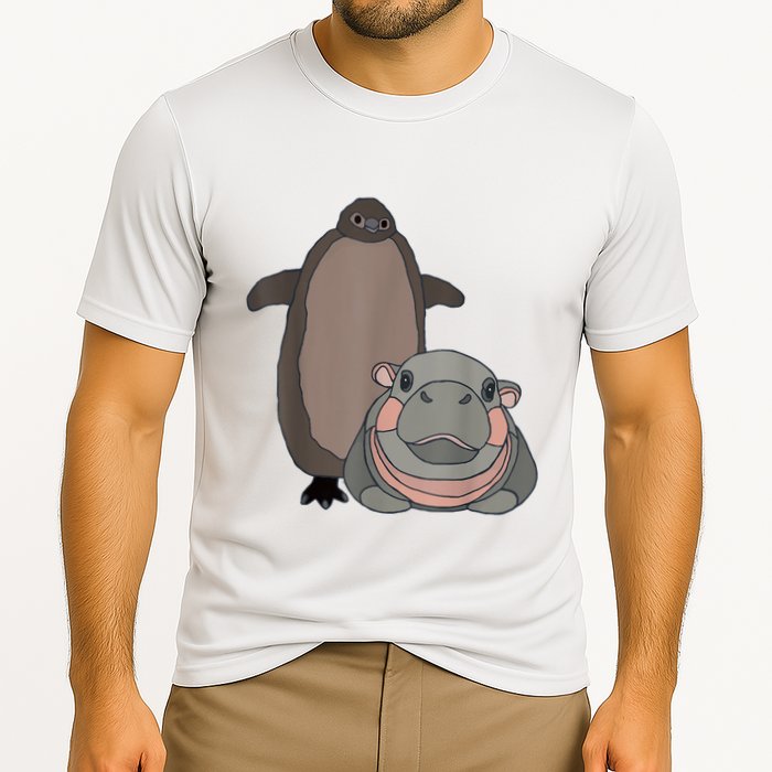 Pesto The Penguin And Moo Deng The Baby Hippo Funny Cooling Performance Crew T-Shirt