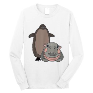 Pesto The Penguin And Moo Deng The Baby Hippo Funny Long Sleeve Shirt