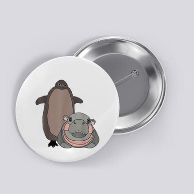 Pesto The Penguin And Moo Deng The Baby Hippo Funny Button