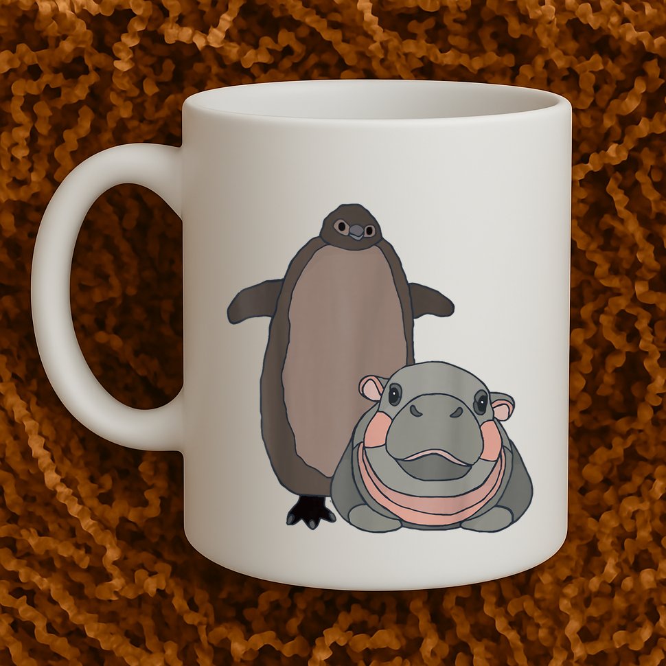 Pesto The Penguin And Moo Deng The Baby Hippo Funny Mug