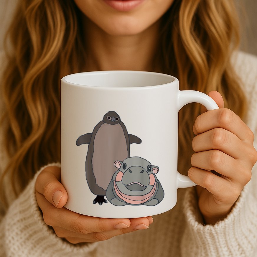 Pesto The Penguin And Moo Deng The Baby Hippo Funny Mug