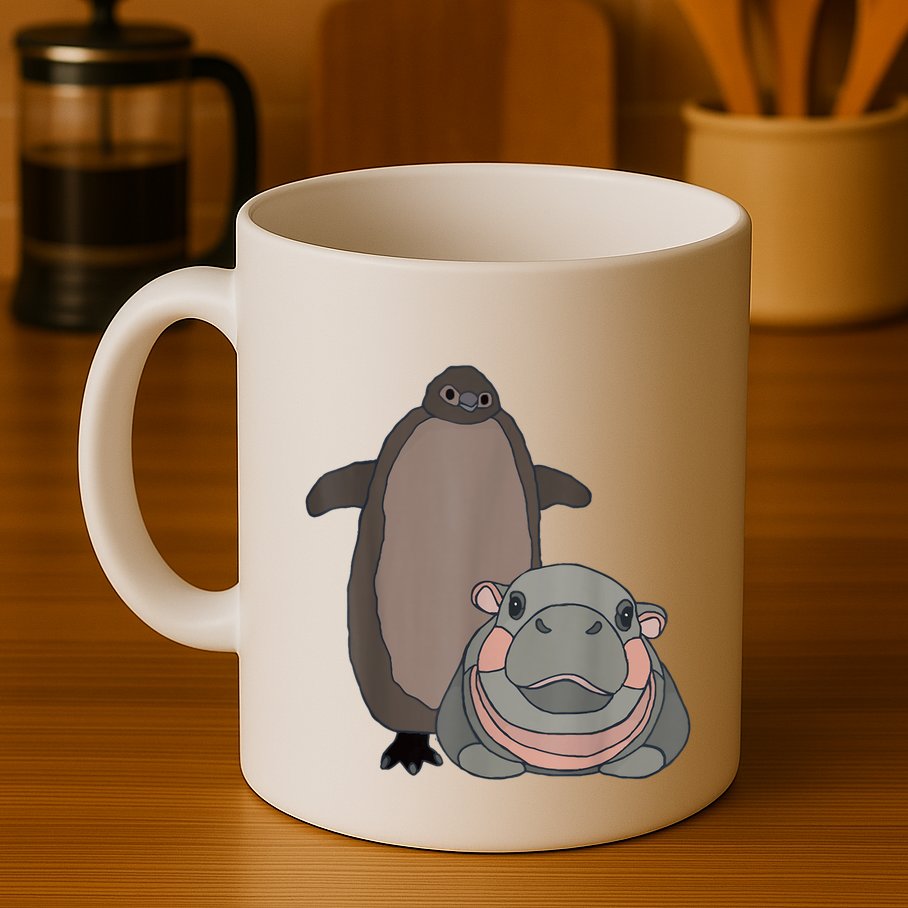 Pesto The Penguin And Moo Deng The Baby Hippo Funny Mug