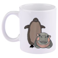 Pesto The Penguin And Moo Deng The Baby Hippo Funny 11oz C Handle Ceramic Mug