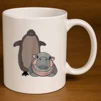 Pesto The Penguin And Moo Deng The Baby Hippo Funny 11oz C Handle Ceramic Mug