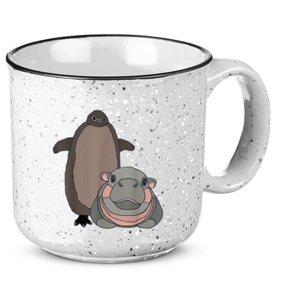 Pesto The Penguin And Moo Deng The Baby Hippo Funny 15oz Campfire Ceramic Mug