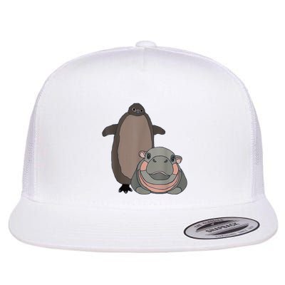 Pesto The Penguin And Moo Deng The Baby Hippo Funny Flatbill Hat