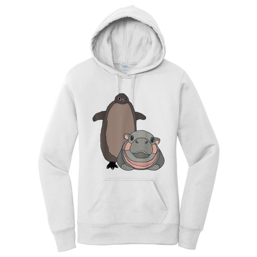 Pesto The Penguin And Moo Deng The Baby Hippo Funny Women's Pullover Hoodie