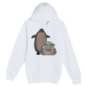 Pesto The Penguin And Moo Deng The Baby Hippo Funny Premium Pullover Hoodie