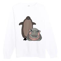 Pesto The Penguin And Moo Deng The Baby Hippo Funny Premium Crewneck Sweatshirt