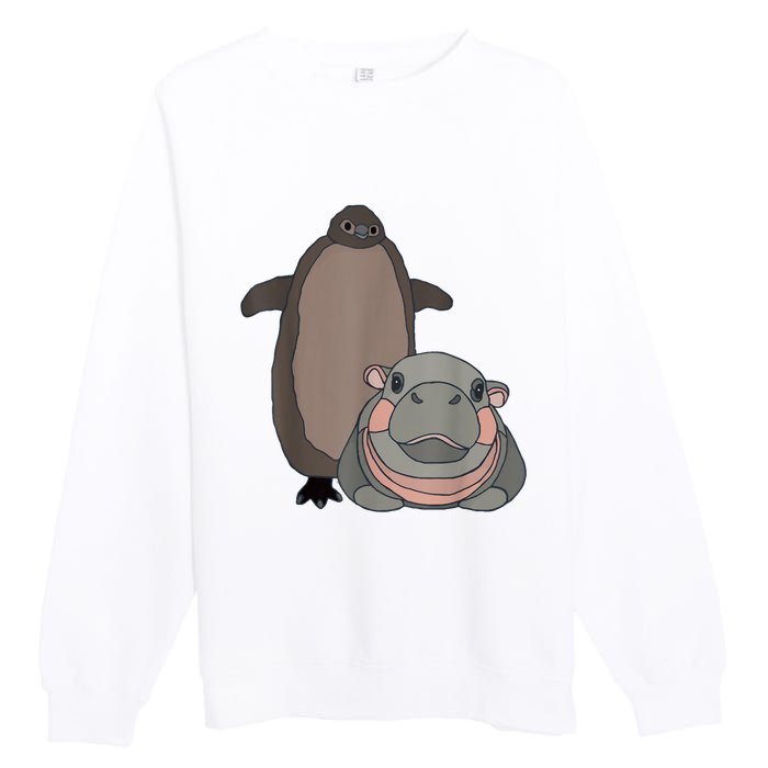 Pesto The Penguin And Moo Deng The Baby Hippo Funny Premium Crewneck Sweatshirt