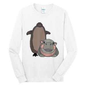 Pesto The Penguin And Moo Deng The Baby Hippo Funny Tall Long Sleeve T-Shirt