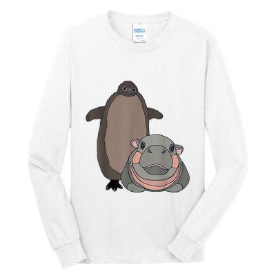 Pesto The Penguin And Moo Deng The Baby Hippo Funny Tall Long Sleeve T-Shirt