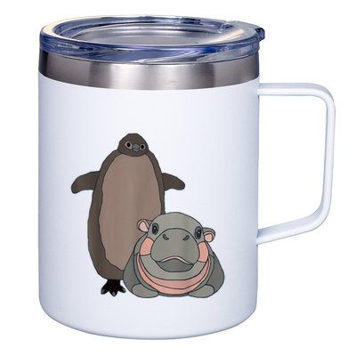 Pesto The Penguin And Moo Deng The Baby Hippo Funny 12oz Stainless Steel Coffee Mug