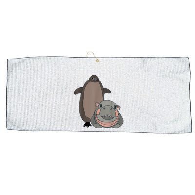 Pesto The Penguin And Moo Deng The Baby Hippo Funny Large Microfiber Waffle Golf Towel
