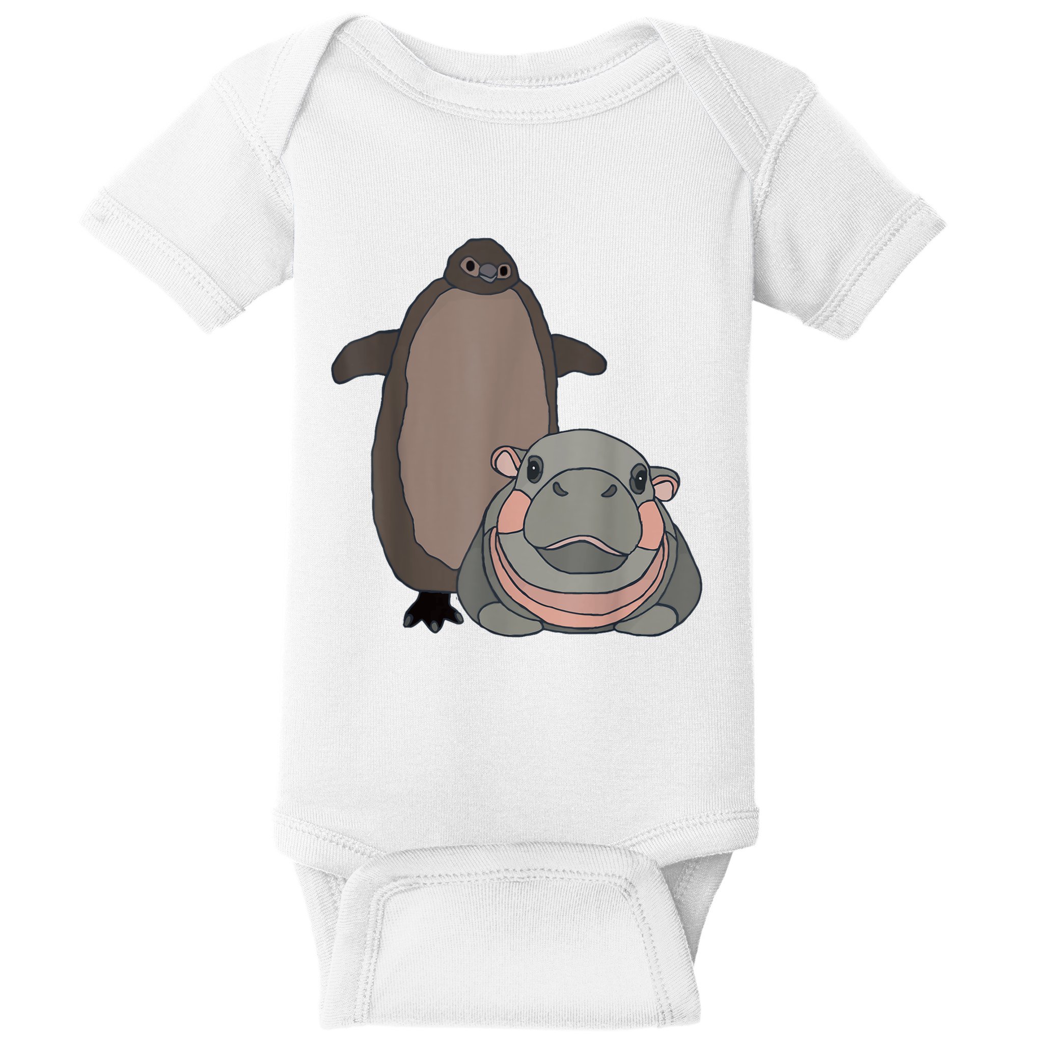 Pesto The Penguin And Moo Deng The Baby Hippo Funny Baby Bodysuit