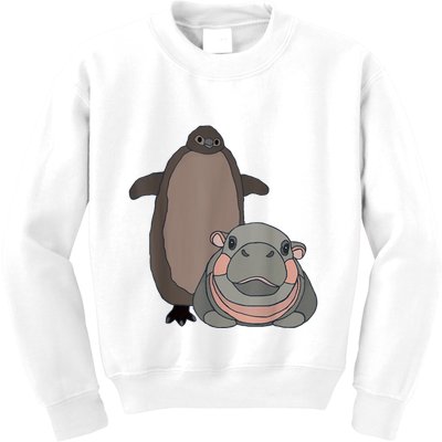 Pesto The Penguin And Moo Deng The Baby Hippo Funny Kids Sweatshirt