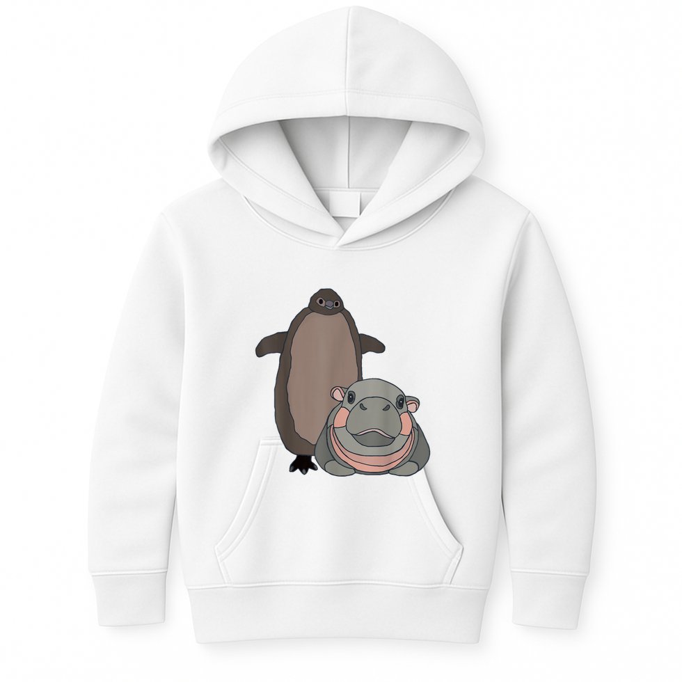Pesto The Penguin And Moo Deng The Baby Hippo Funny Kids Hoodie
