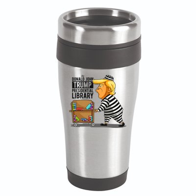 Prison Trump Presidential Library Funny Anti Trump 16oz Travel Tumbler