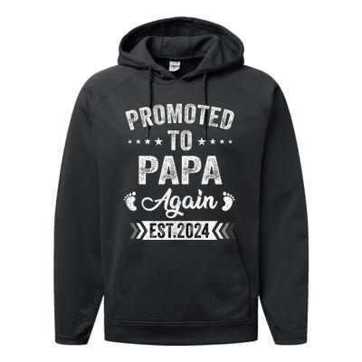 Promoted To Papa Again Est 2024 Announcement Performance Fleece Hoodie