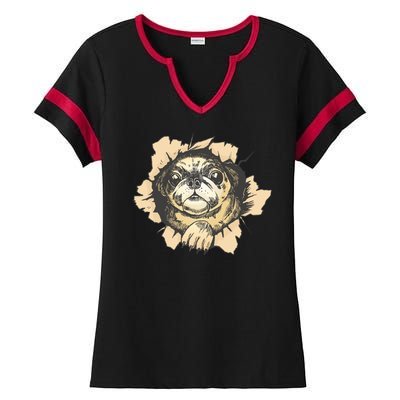 Pug Torn Ladies Halftime Notch Neck Tee