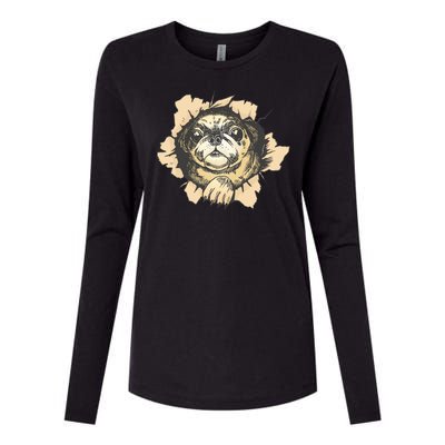 Pug Torn Womens Cotton Relaxed Long Sleeve T-Shirt