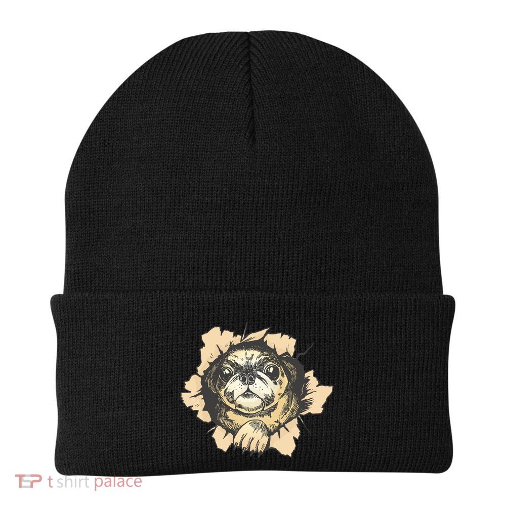 Pug Torn Knit Cap Winter Beanie