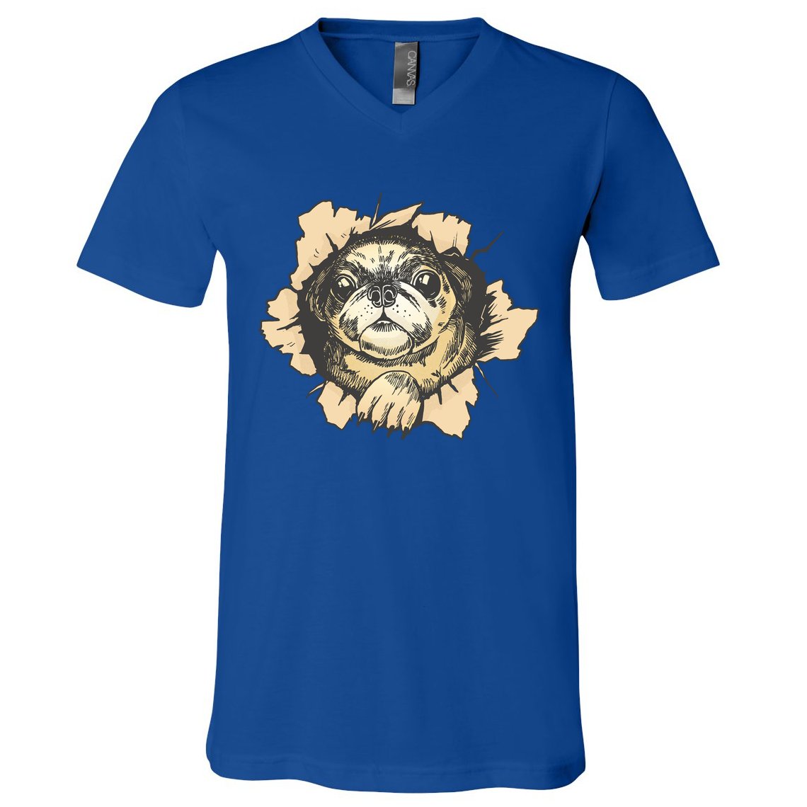 Pug Torn V-Neck T-Shirt