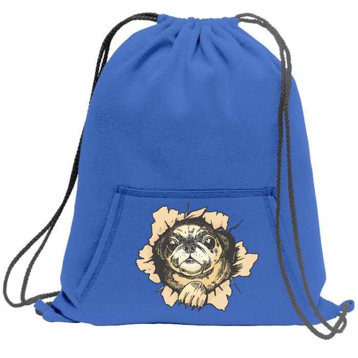 Pug Torn Sweatshirt Cinch Pack Bag