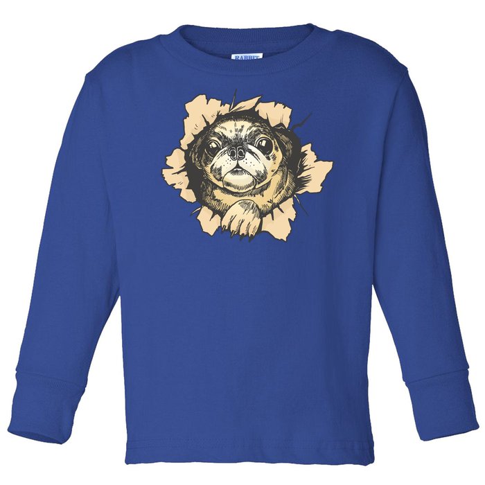 Pug Torn Toddler Long Sleeve Shirt