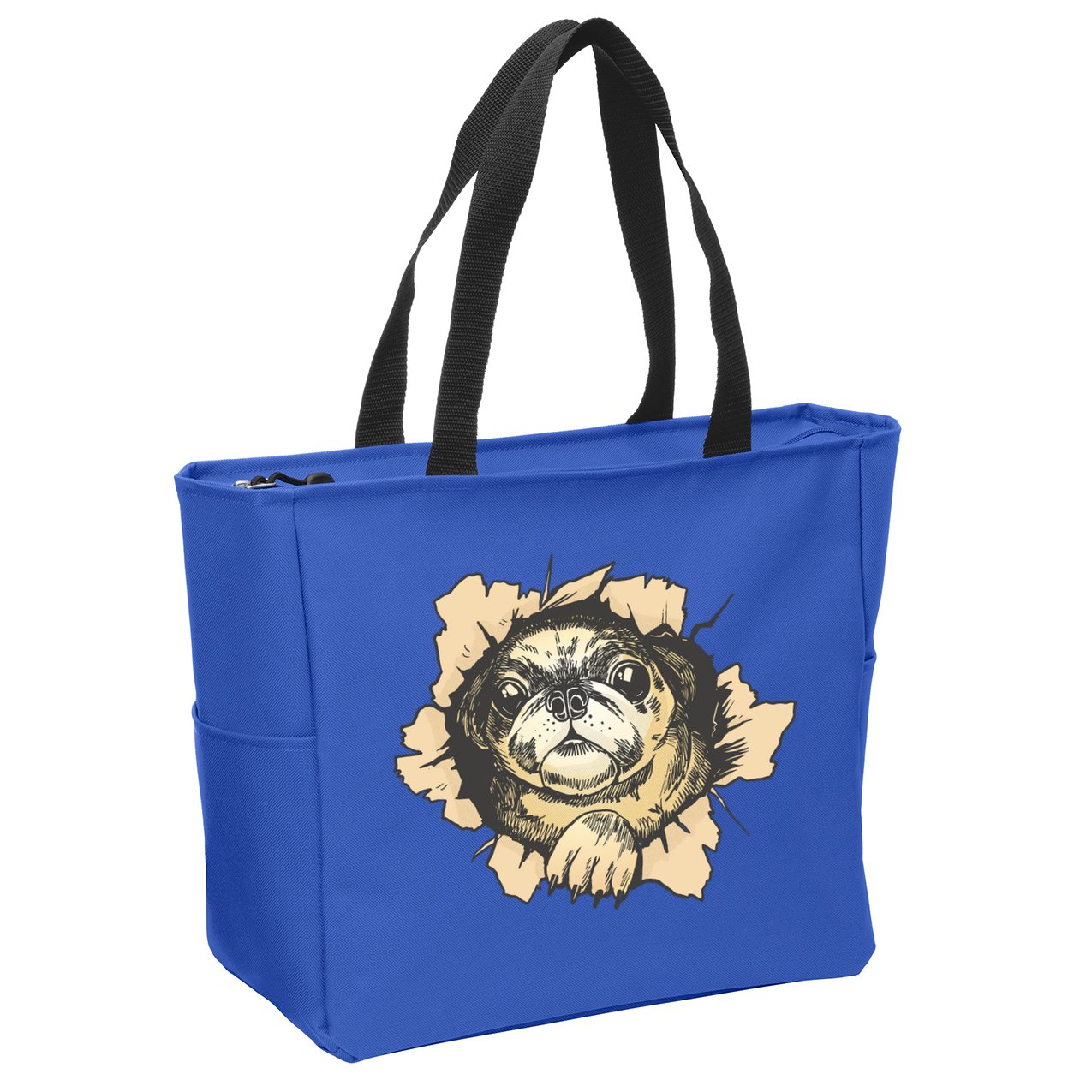 Pug Torn Zip Tote Bag