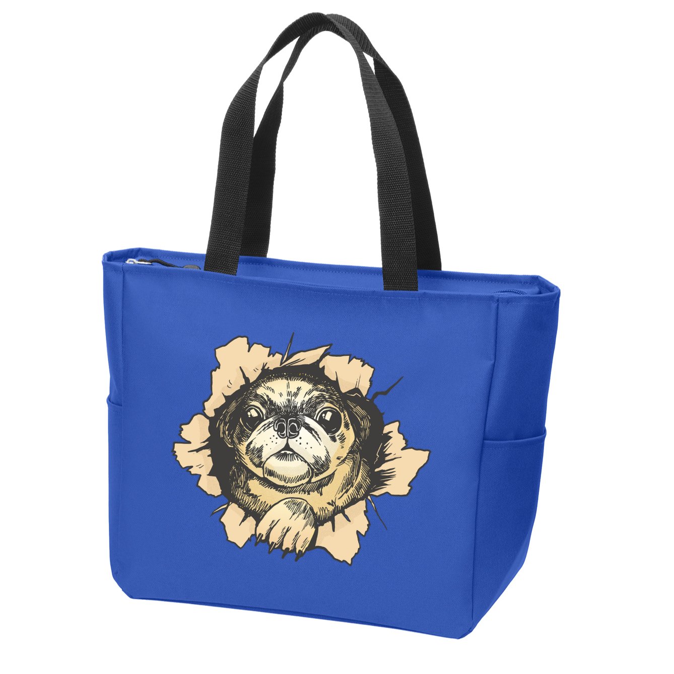 Pug Torn Zip Tote Bag