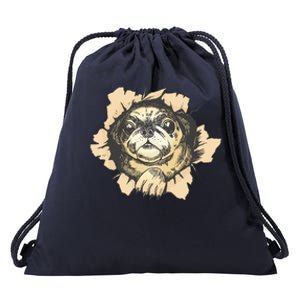 Pug Torn Drawstring Bag