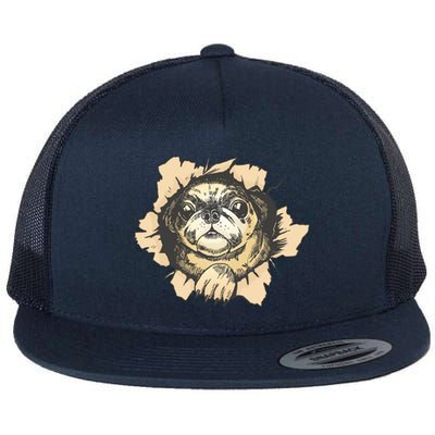 Pug Torn Flat Bill Trucker Hat