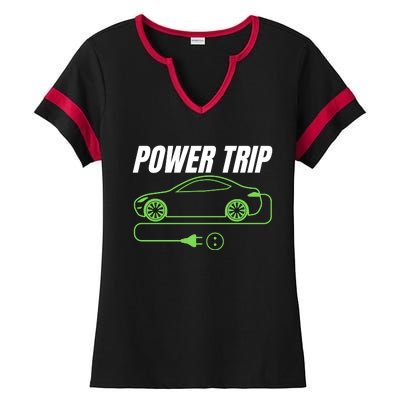 Power Trip, Proud S EV Owner, Drive EVs Funny Electric Car Ladies Halftime Notch Neck Tee