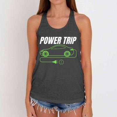 Power Trip, Proud S EV Owner, Drive EVs Funny Electric Car Women's Knotted Racerback Tank