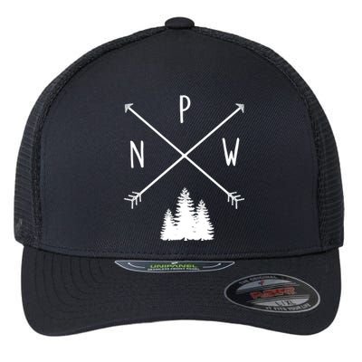 Pine Trees Pacific Northwest Pnw With Arrows Outdoor Gift Cute Gift Flexfit Unipanel Trucker Cap