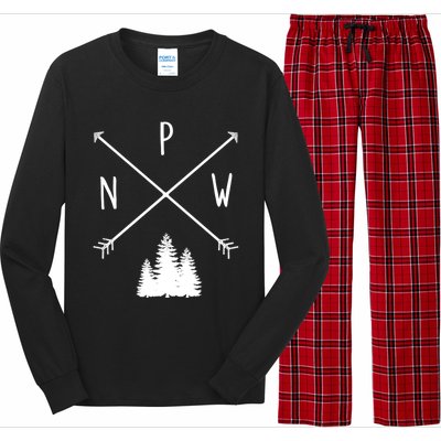 Pine Trees Pacific Northwest Pnw With Arrows Outdoor Gift Cute Gift Long Sleeve Pajama Set