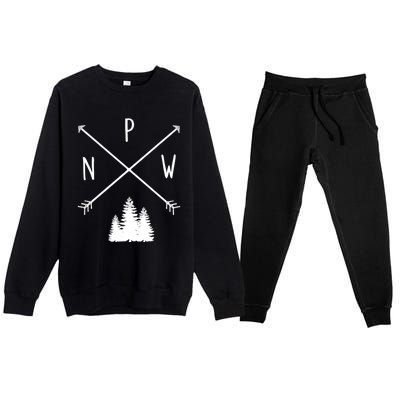 Pine Trees Pacific Northwest Pnw With Arrows Outdoor Gift Cute Gift Premium Crewneck Sweatsuit Set