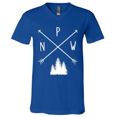 Pine Trees Pacific Northwest Pnw With Arrows Outdoor Gift Cute Gift V-Neck T-Shirt