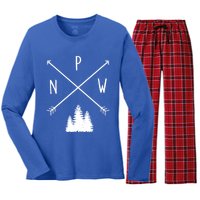 Pine Trees Pacific Northwest Pnw With Arrows Outdoor Gift Cute Gift Women's Long Sleeve Flannel Pajama Set 