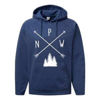 Pine Trees Pacific Northwest Pnw With Arrows Outdoor Gift Cute Gift Performance Fleece Hoodie